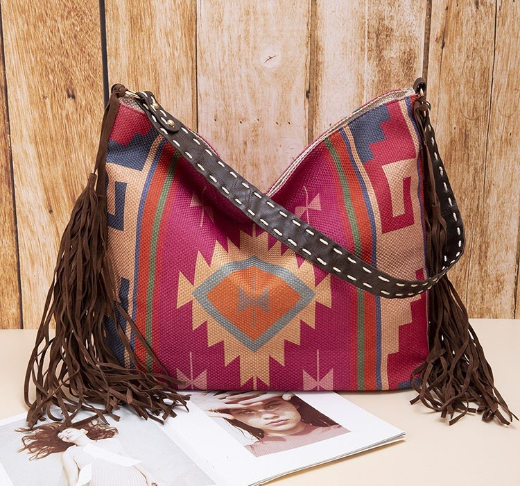 Retro Tassel Cotton And Linen Women's Bag Portable