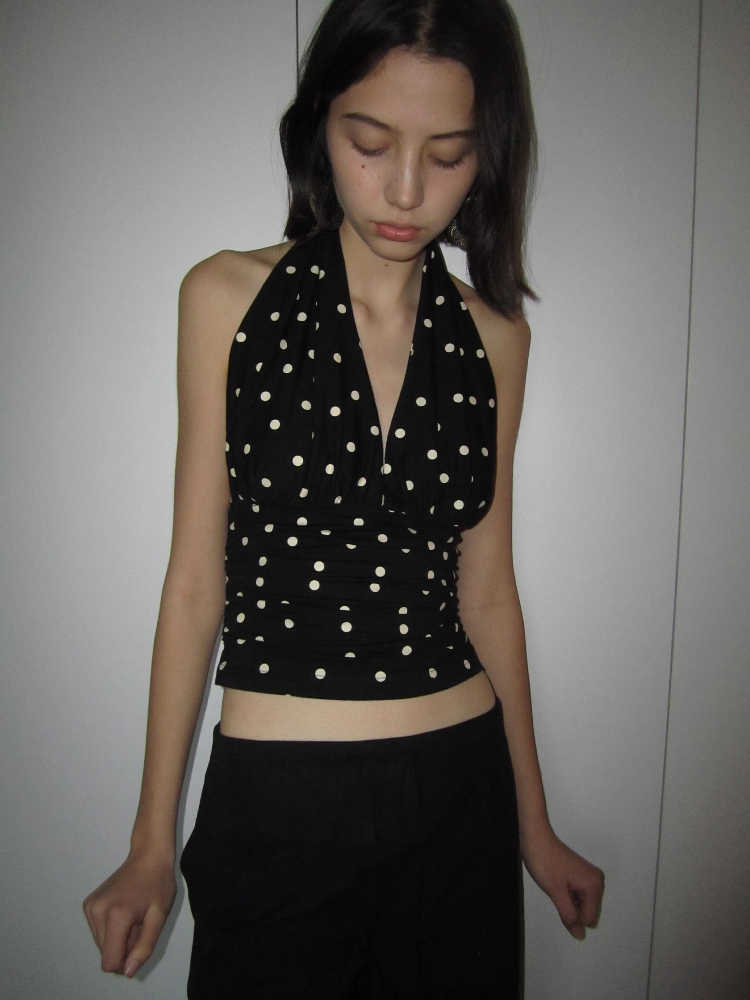 V-neck Sleeveless Polka Dot Brace Vest Women's Slim-fit Halter Top