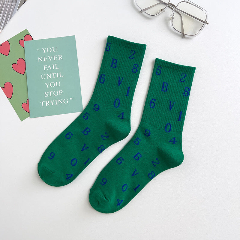 Green Women's Sports Stockings Japanese Big C Letter