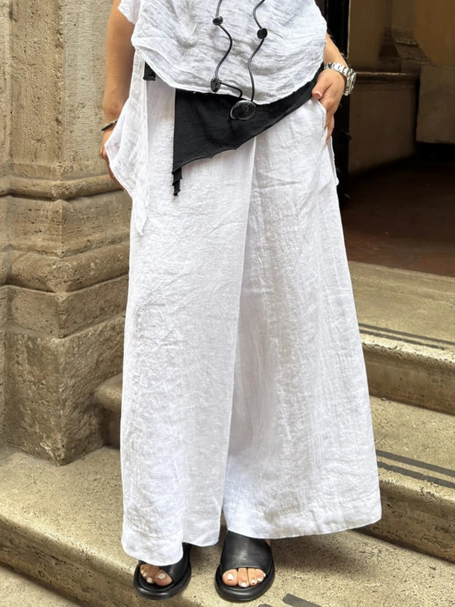 Cotton And Linen Loose Button Wide-leg Pants