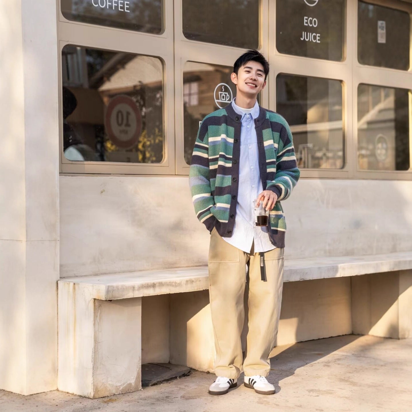 Mens Striped Color-Block Sporty Sweater Jacket
