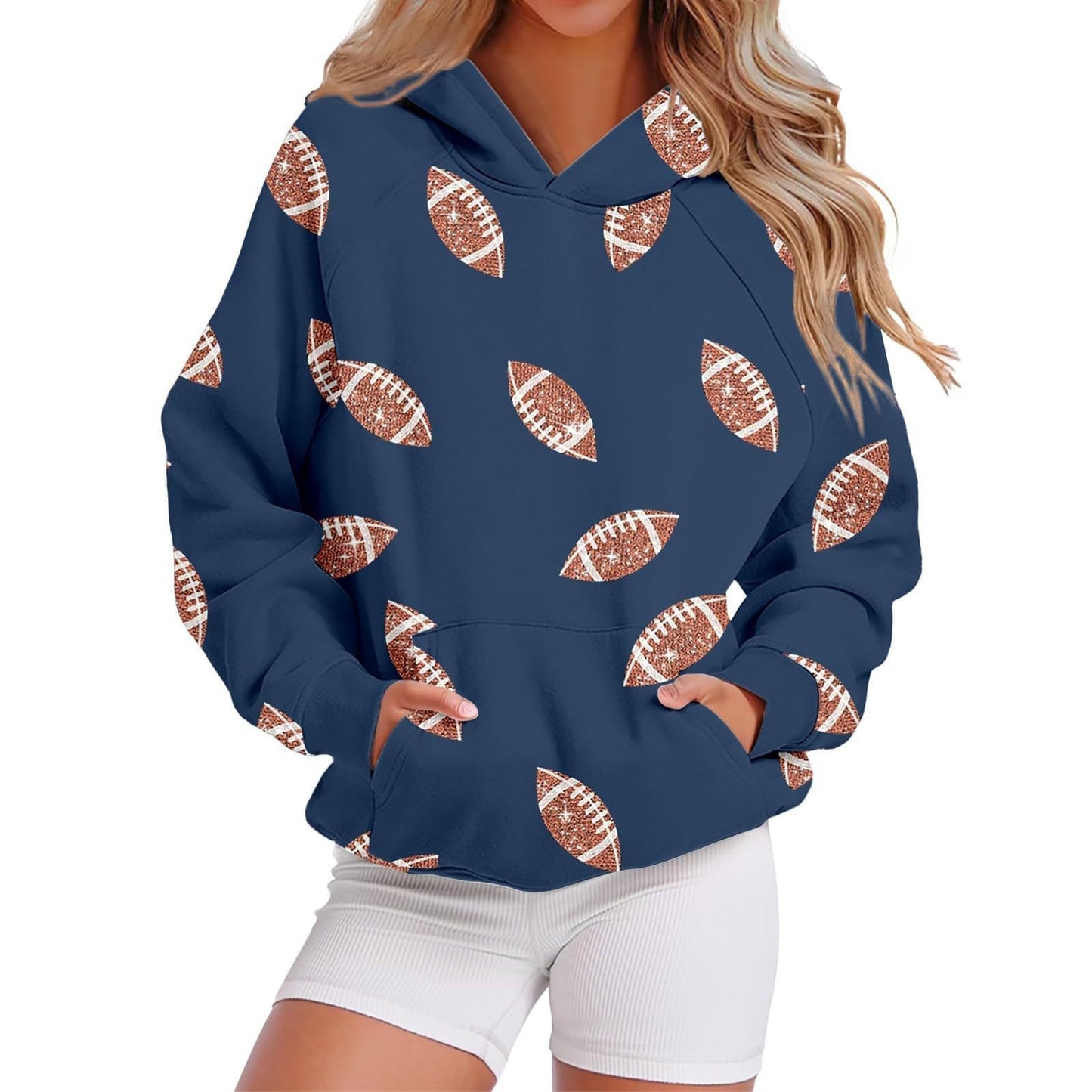 Hooded Sweatshirt With Baseball Elements Digital Design
