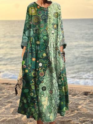 Fashionable Round-neck Long-sleeve Printed Dress