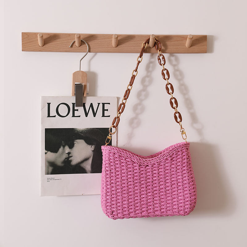 Crescent Single Shoulder Solid Straw Woven Bag