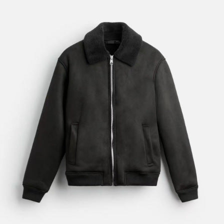 Autumn And Winter Men's American Retro Patchwork Suede Texture Effect Jacket Coat