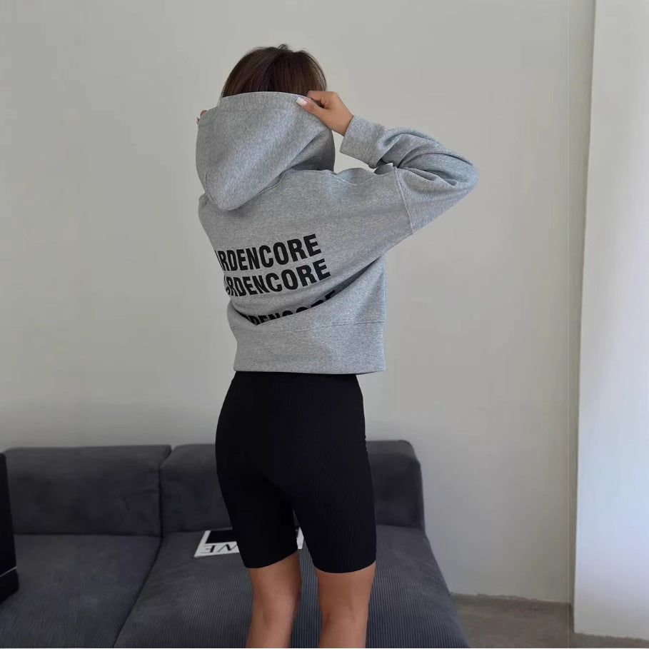 Harajuku Oversized Cropped Letter Print Zip-up Hoodie