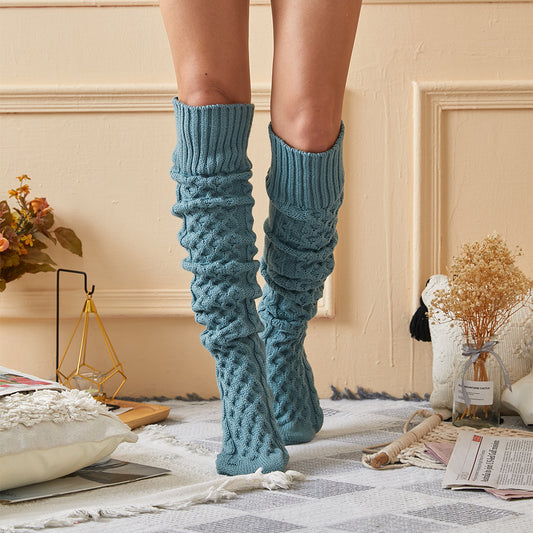 Knitted Knee Length Pile Wool Stockings For Women