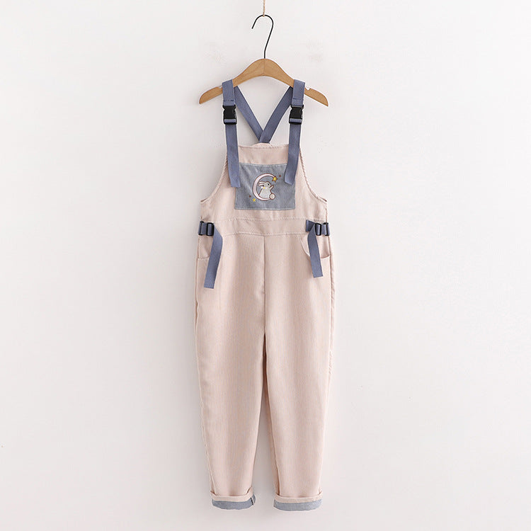 Corduroy Overalls Loose High Waist Straight Sweet