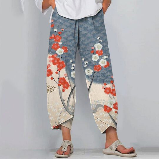 3D-printed Fashion-forward Capri Wide-leg Pants