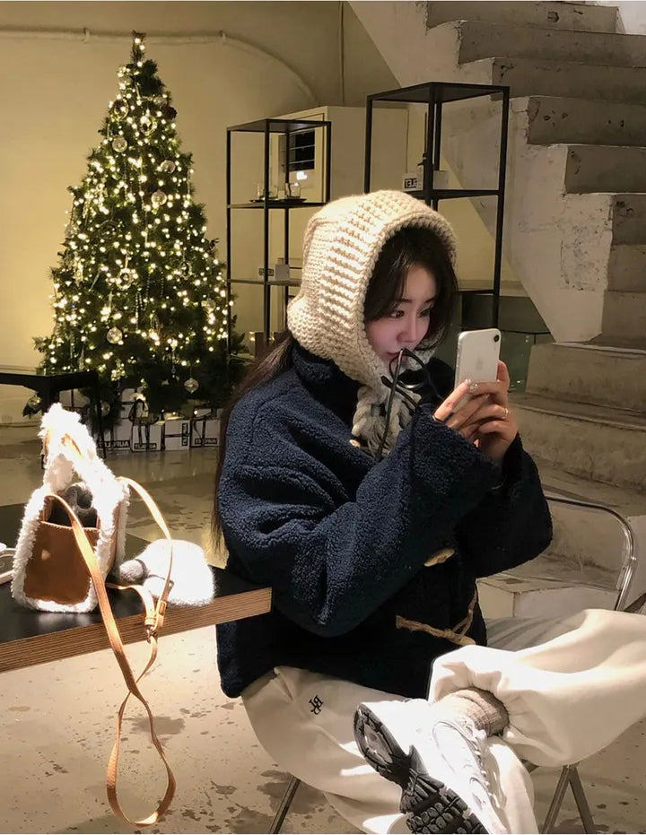 Horn Button Furry Coat Women's Winter Wear Fashion
