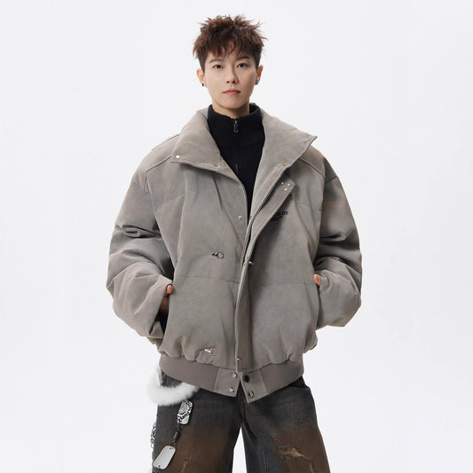 Retro Stand-up Collar Loose-fitting Versatile Puffer Jacket