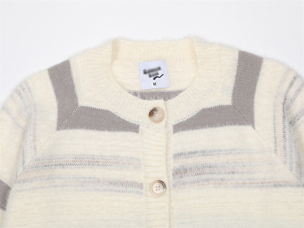 Striped Gradient Jacquard Sweater Coat For Men