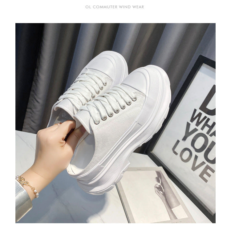 Lace-up Canvas Platform Half Slippers