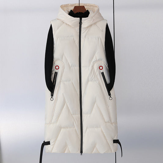 Women's Fashion Down Padded Long Vest Hooded
