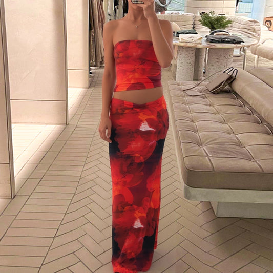 Tube Top And Figure-hugging Skirt Set