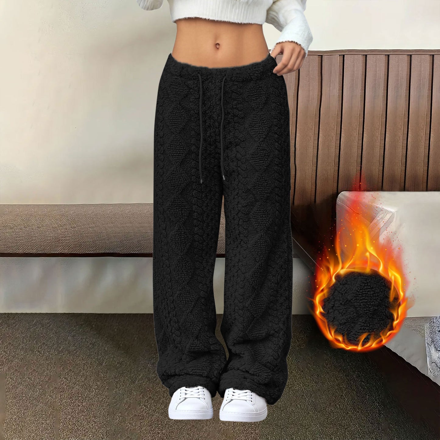 Velvet Padded Loose Straight-leg Trousers