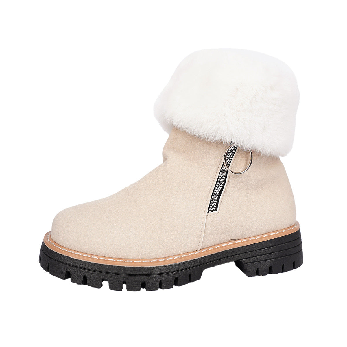 Thick Sole Side Zipper Fashion Simple Furry Casual Cotton Boots For Women