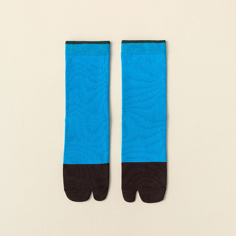 Women's Stitching Summer Thin Fashion Mid-calf Two-toe Socks