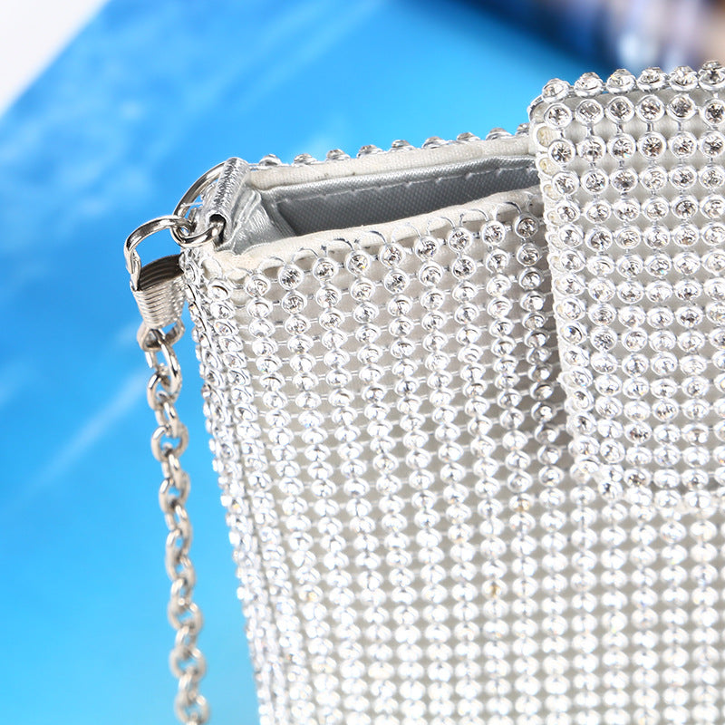 Dame Cross-body Skuldertaske Lille Taske Rhinestone Aften Vertikal Aftentaske