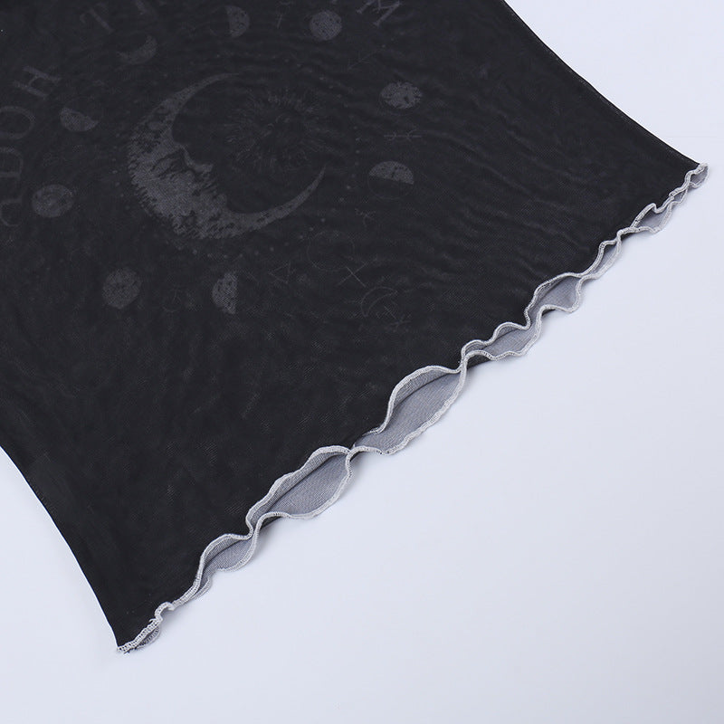 Women's Printed Mesh See-through Trend Tight Top
