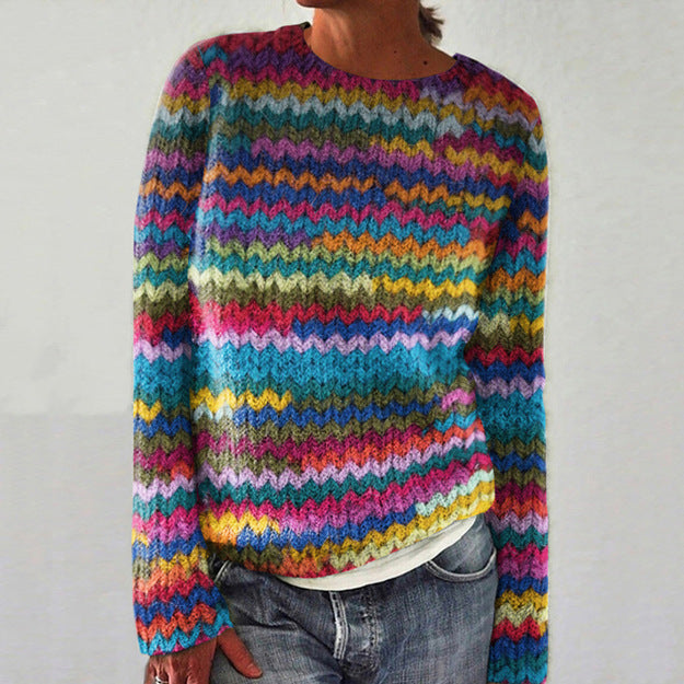Mønstret Crew Neck Casual Sweater til Kvinder