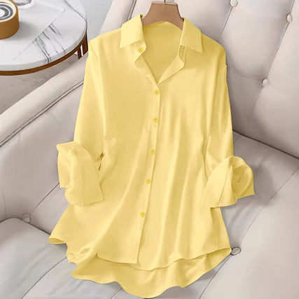 Womens Solid-Color Long-Sleeve Top With A Notch Lapel And Single-Breasted Closure