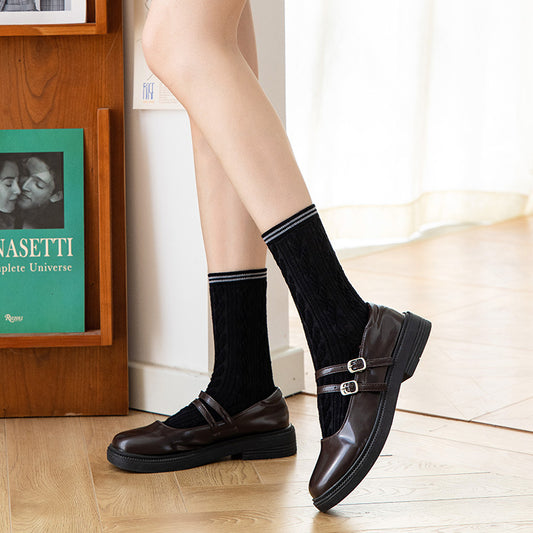 Mid Tube Twist Solid Color Breathable Combed Cotton Socks