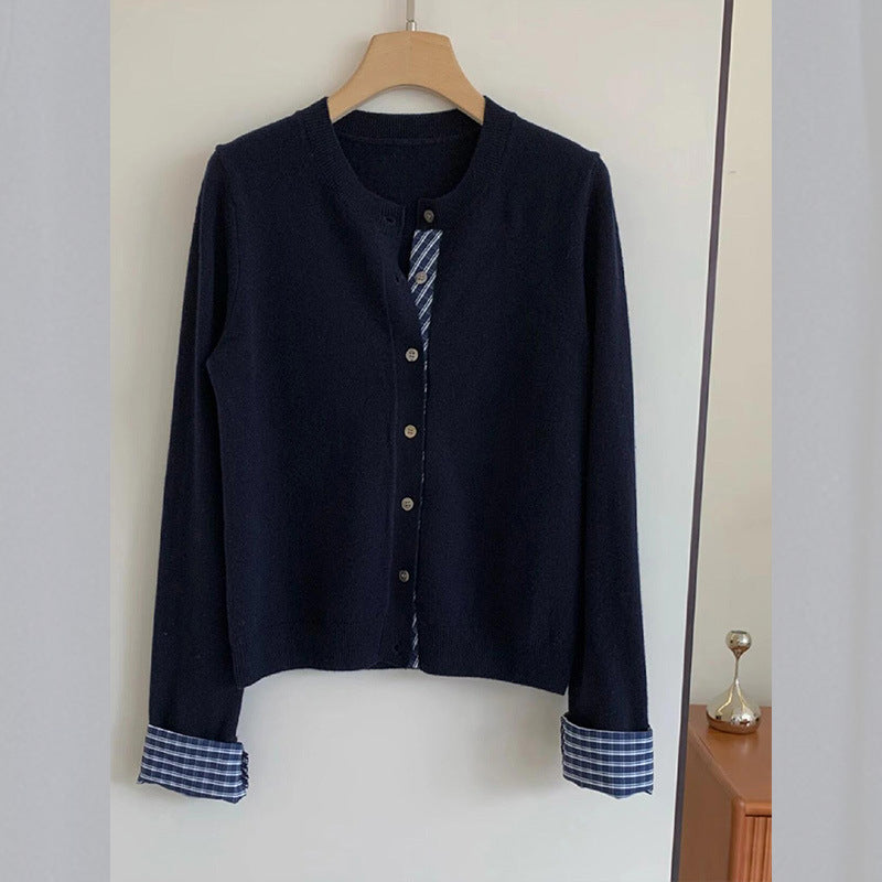 College Retro Style Fake Two-piece Knitted Cardigan Base Women's Sweater Coat