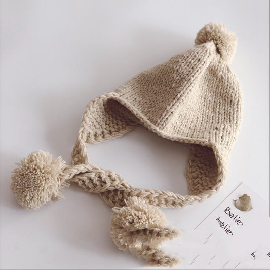 Children's Braided Braid Ear Protection Knitting Hat