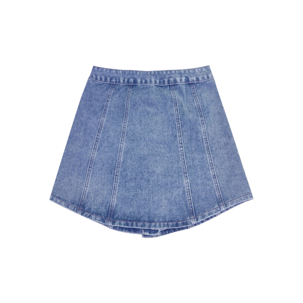 Womens Single-Breasted Defined-Waist Denim Skirt