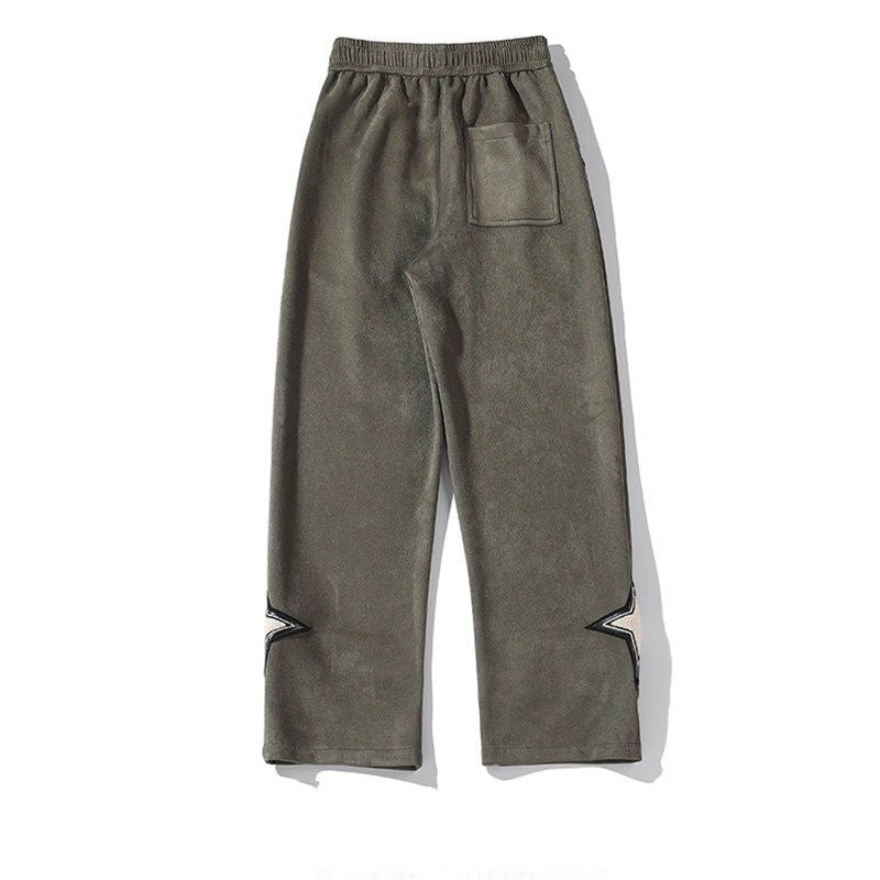Hong Kong Style Large Size Suede Trousers With Straight Leg