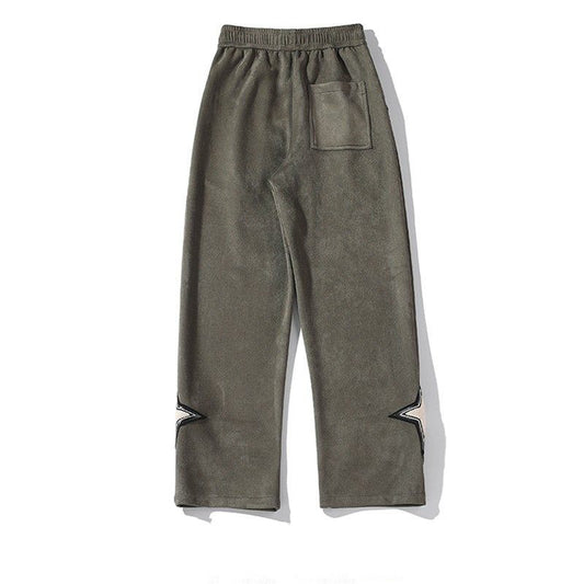 Hong Kong Style Large Size Suede Trousers With Straight Leg