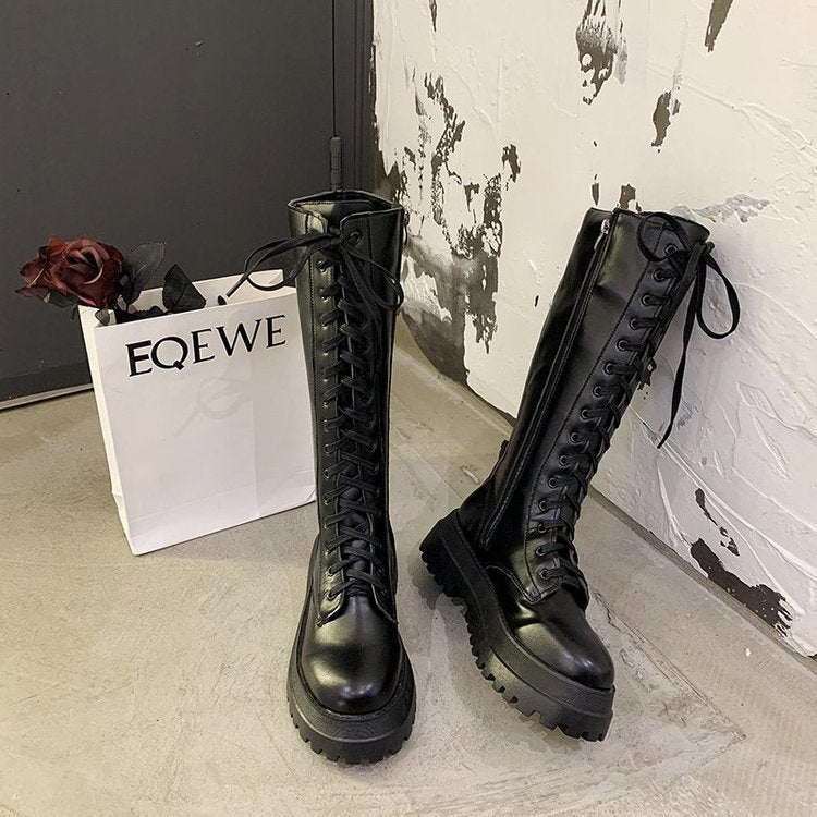 Thick Soled Thick Heeled High Top Rider Boots