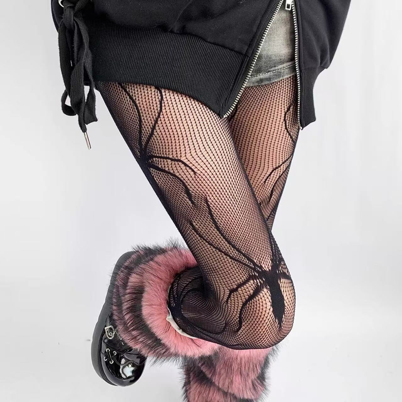 Base Lace Fishnet Gray Spider Pantyhose