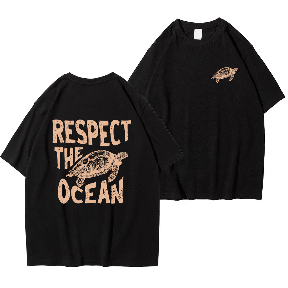Ladies Respect Ocean Turtle Printed T-shirt