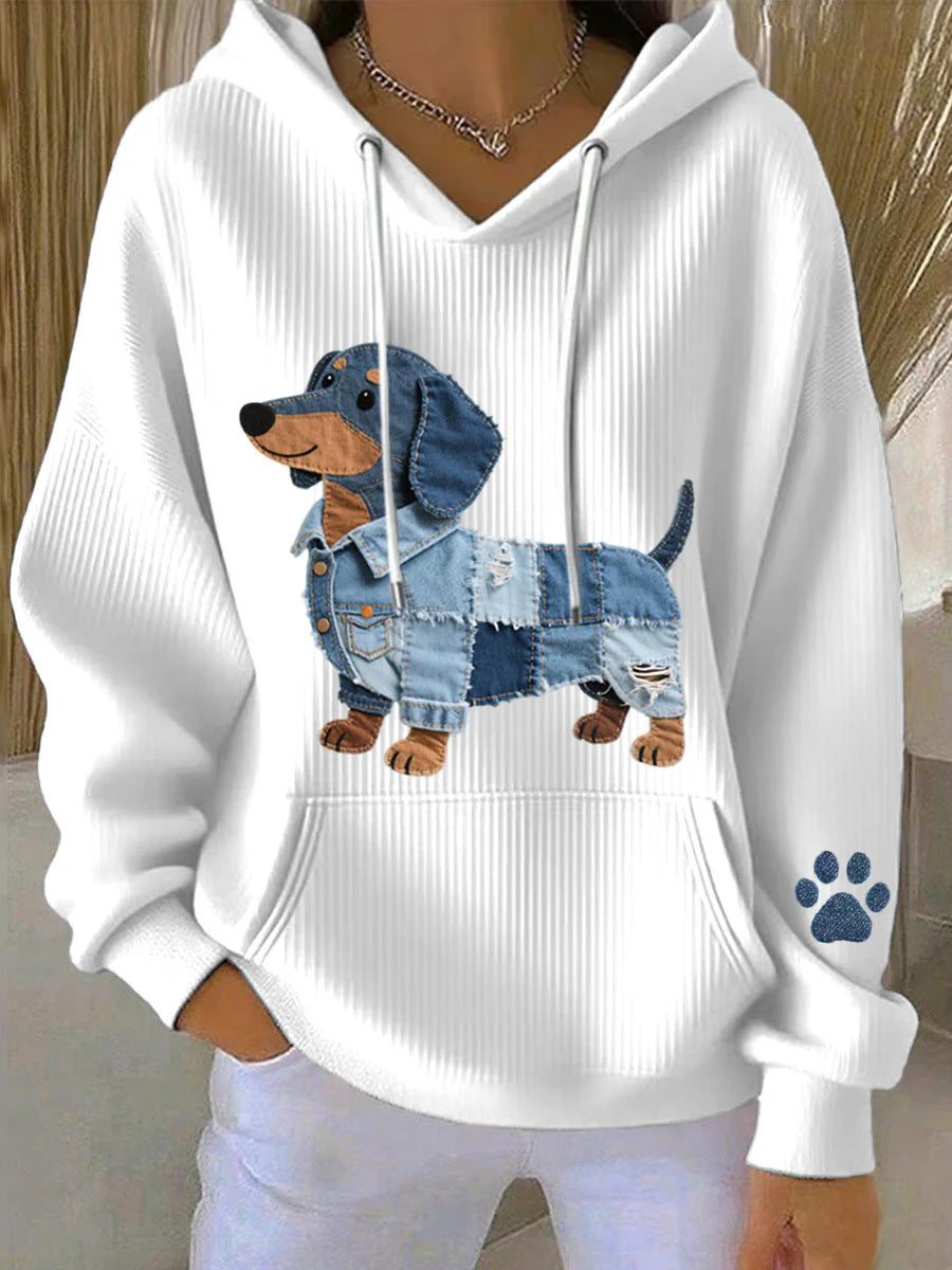 Womens Hooded Long-sleeve Sweatshirt Fabric With Cartoon Design