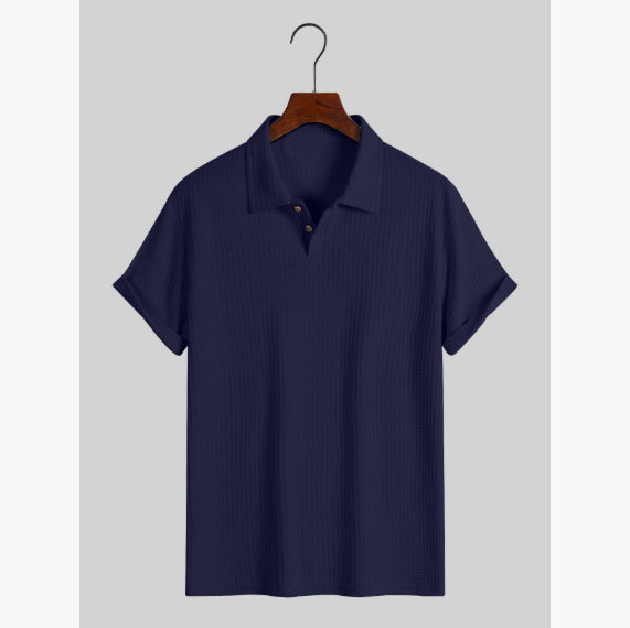 Men's Coat Lapel Rhombus Knit Casual Loose Short Sleeve Shirt