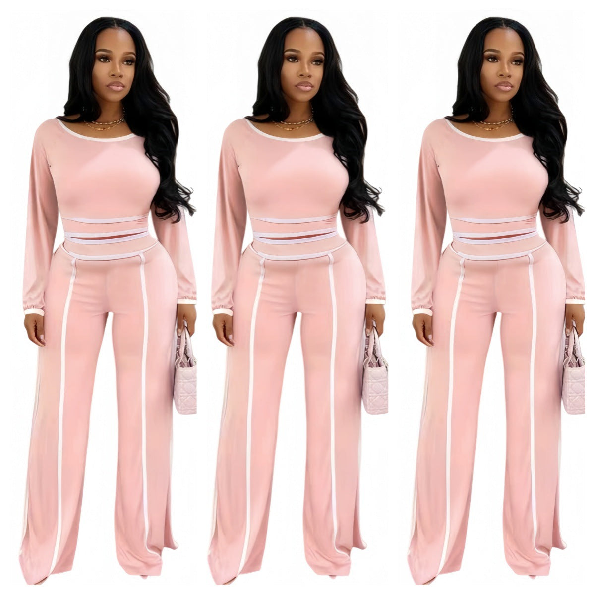 Stylish Wide-leg Solid-color Patchwork Two-piece Set