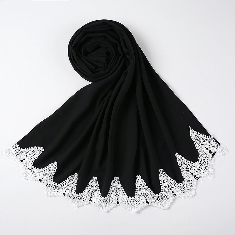 Nyt Perle Chiffon Tørklæde Malaysia Mode Syning Knipling Tørklæde