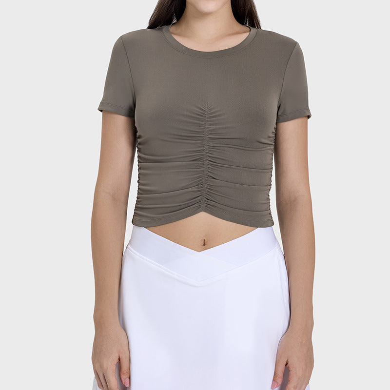 Nude Feel Slim Fit Thin Yoga Wear Top Women's Casual Street Fashion All-matching Sports Short Sleeve