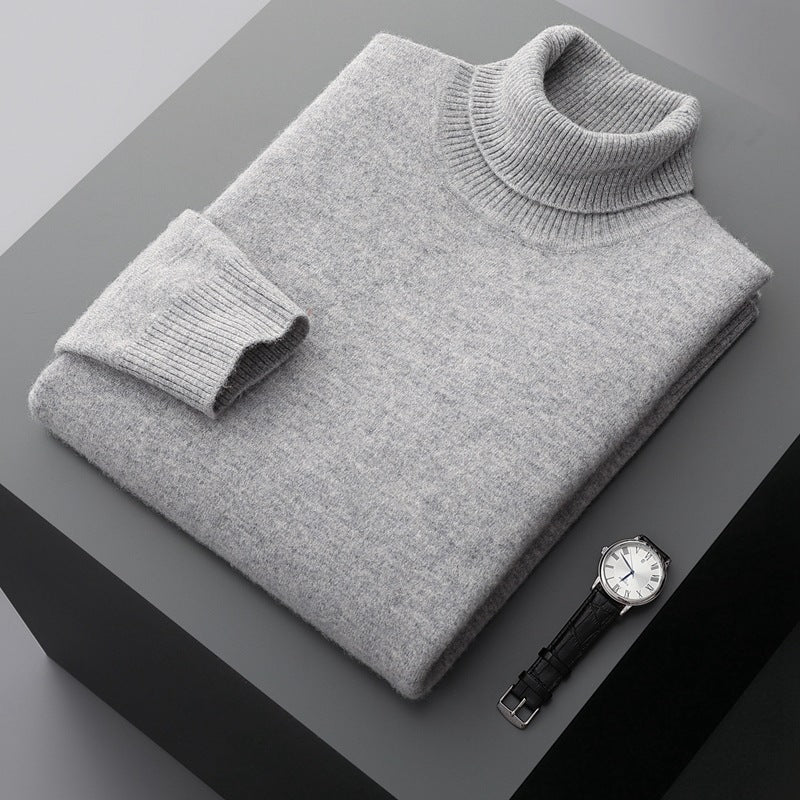 Pure Wool Sweater Men's High Collar Loose Thickened