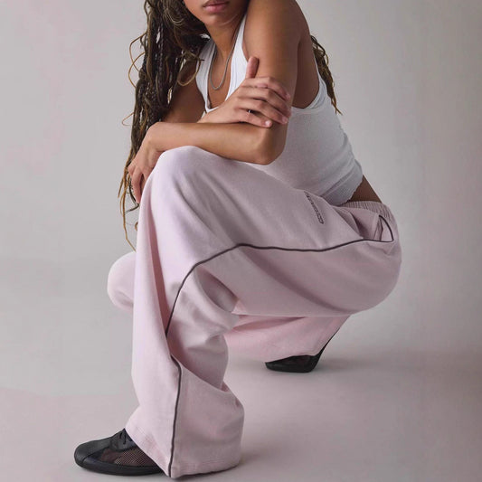 Embroidered Casual Women's Loose Straight Elastic Waist Versatile Pants