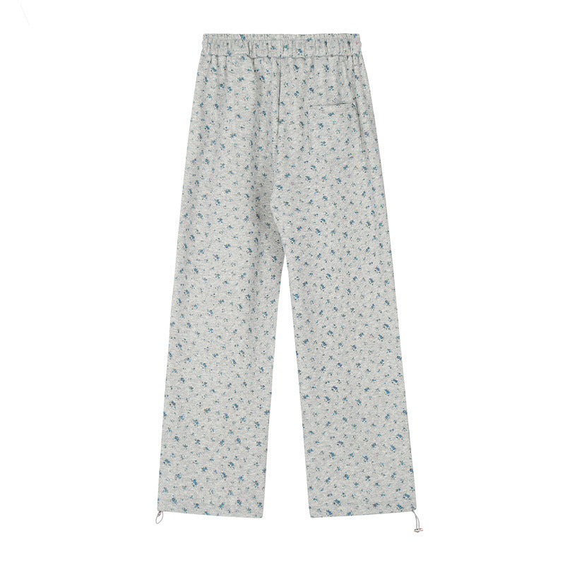 Small Floral Fleece-lined Niche High Waist Casual Pants For Women