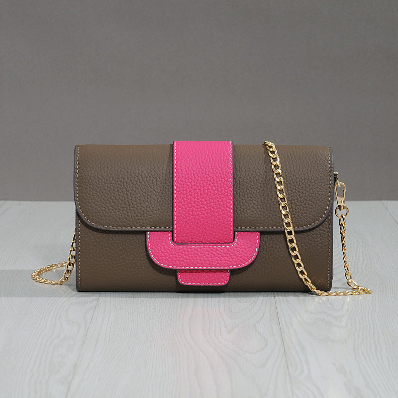 Cowhide Lychee Pattern Shoulder Bag Clutch Diagonal Simple Fashion