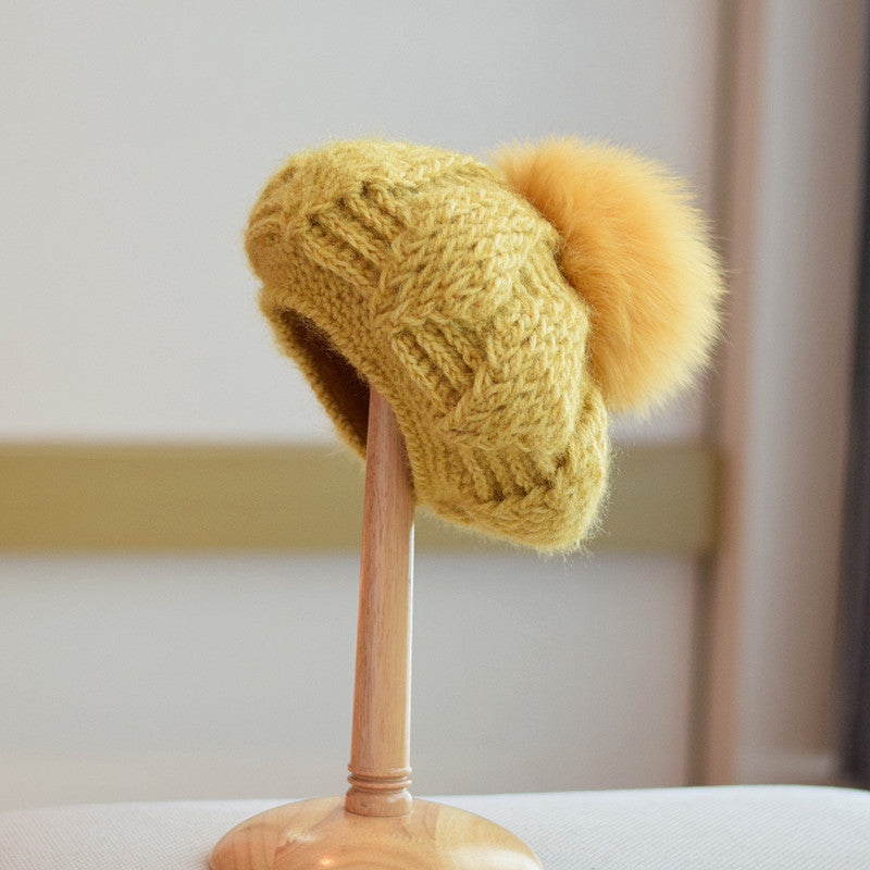 Knitted Fox Velvet Woolen Cap For Women
