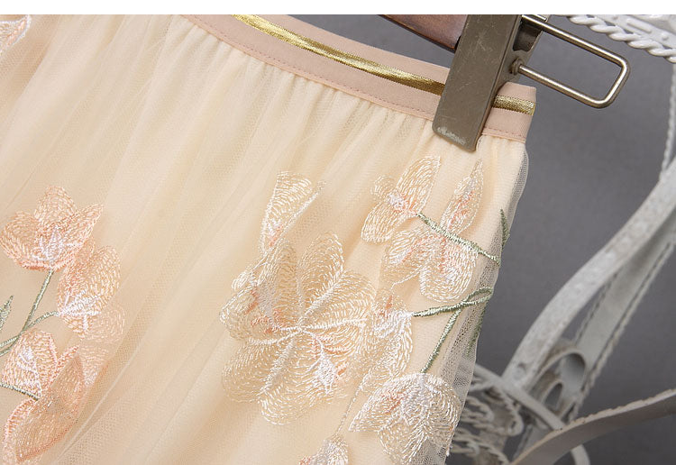 Fashionable Mesh Embroidered Long Skirt