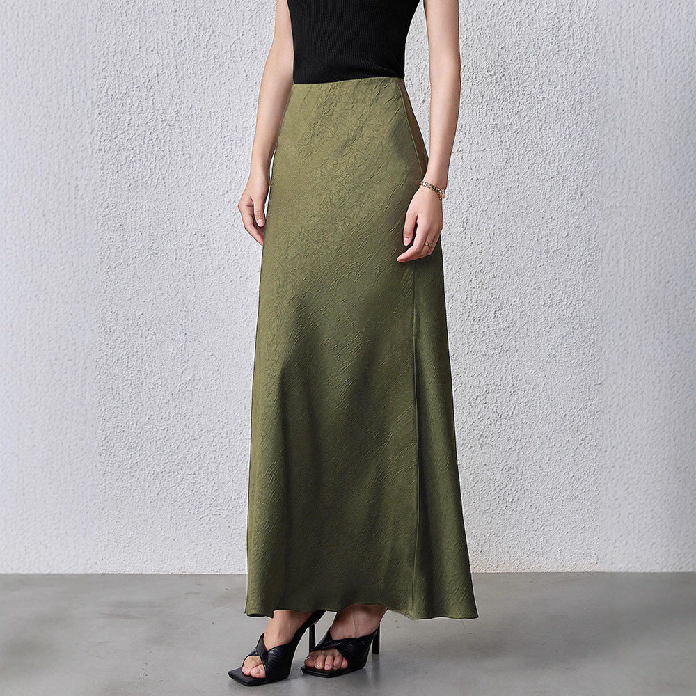Women's Satin Midi Skirt High Waist Elastic Waistband Hand-tied Tie-dye Pattern