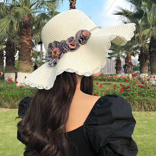 Simple Women's Large Flower Shade Straw Hat