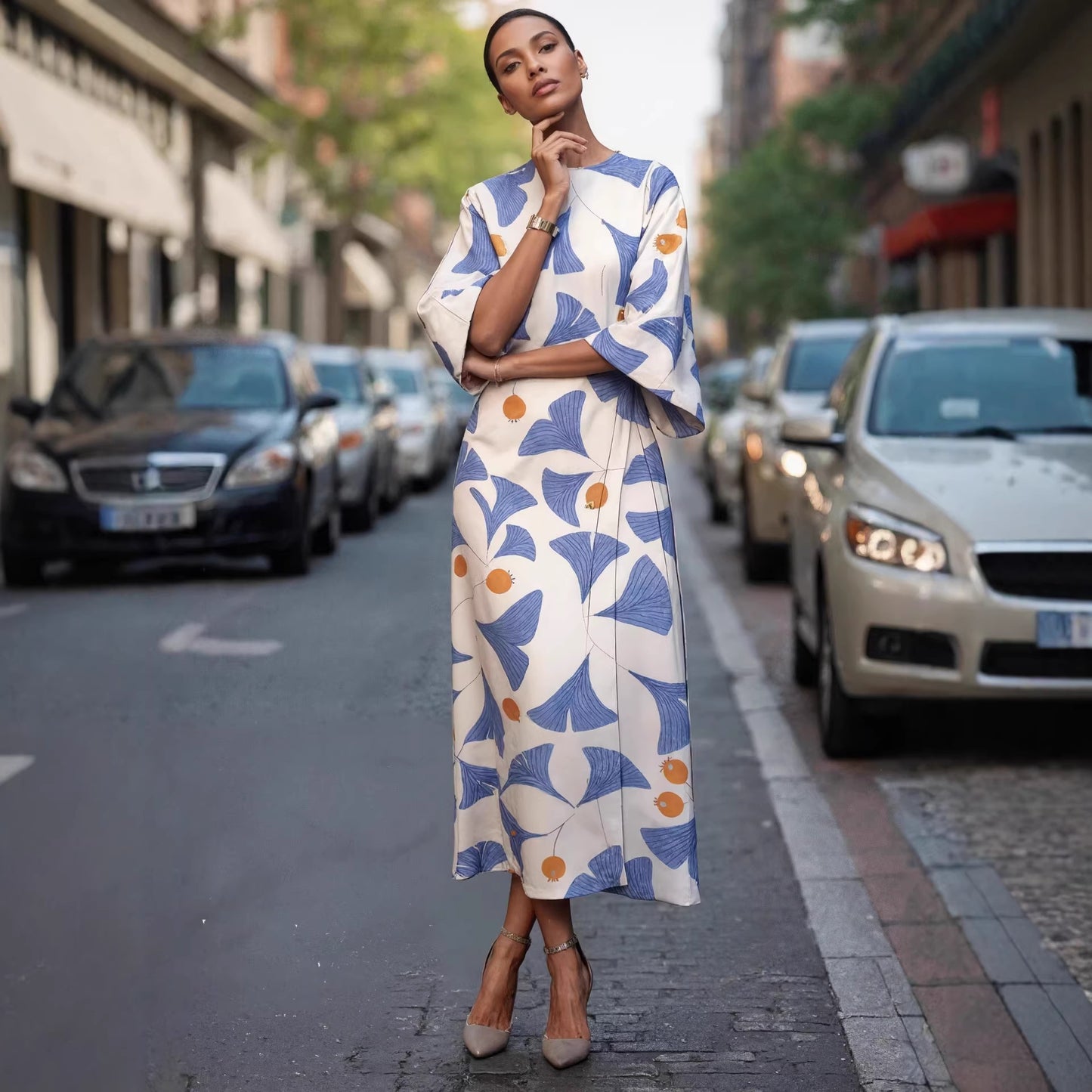 Bohemian-style Fashion Print Waist-cinching Womens Dress