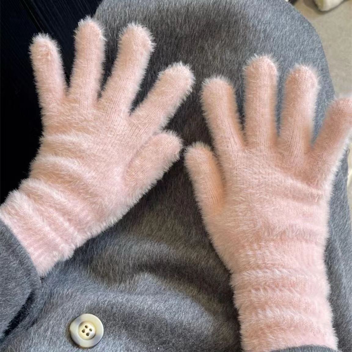Solid Color Sweet Plush Warm Gloves Cycling Cold Protection